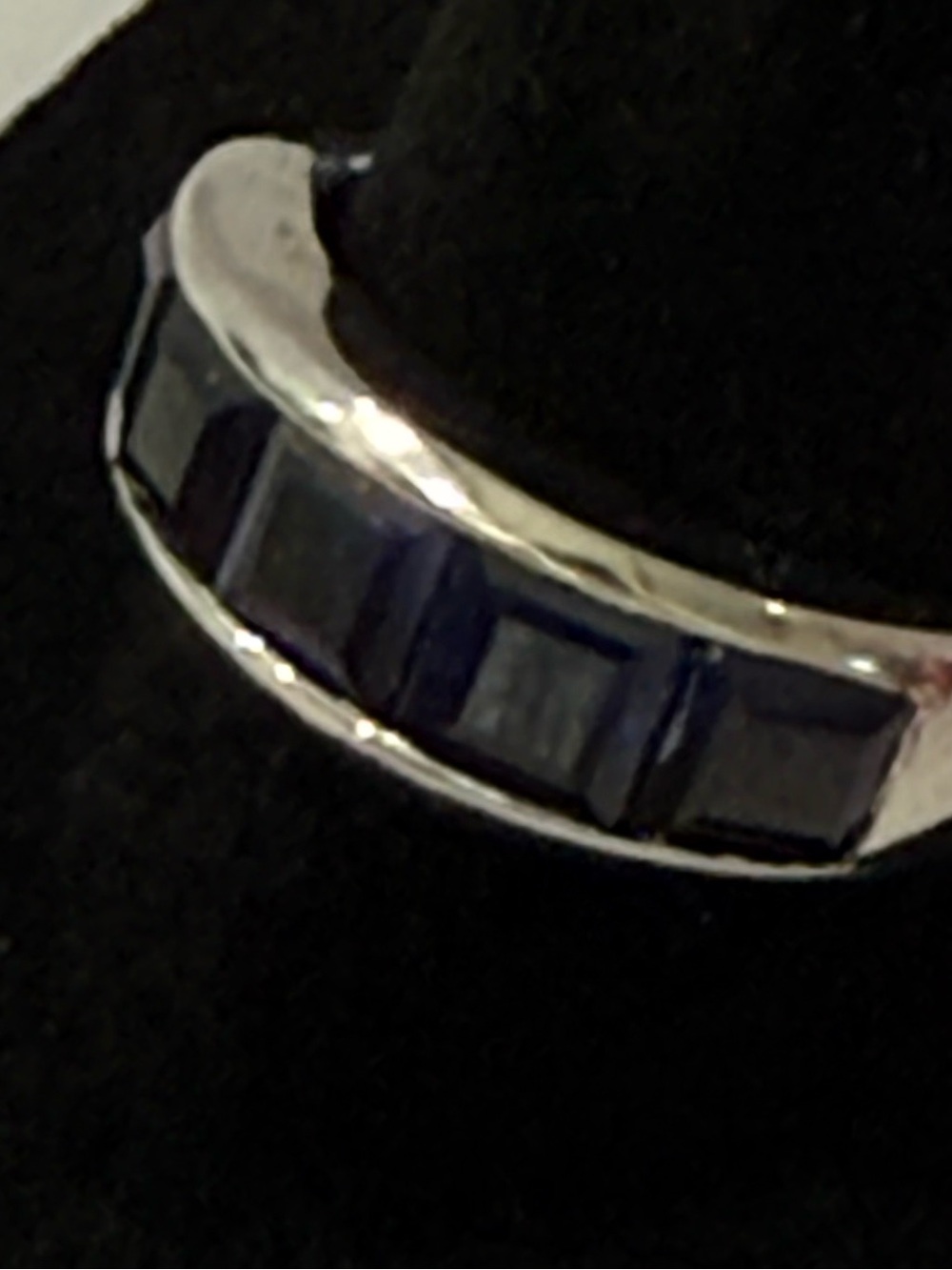 925 Sterling silver Band Ring with Dark Blue Inset created sapphire stones
